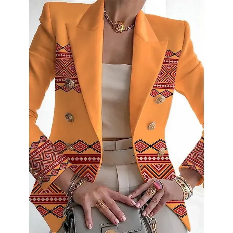 csqzoi1753090963147.webp Women's Blazer Comfortable Breathable Pocket Buttons Print Fashion Casual Geometric Office Street Casual Daily Wear Single Breasted Regular Turndown Regular Fit Long Sleeve Outerwear Pink Purple - Image 1