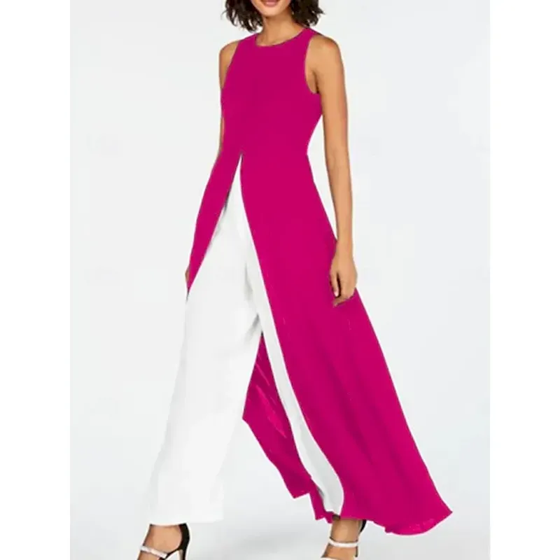 mnwyuj1733379173298-1.webp Women's Casual Dress Maxi Dress Patchwork Elegant Crew Neck Black Rose Red Color - Image 1