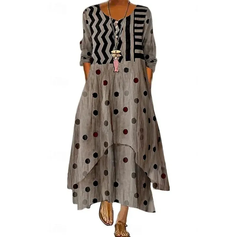 rgsath1750417134099.webp Women's Maxi Dress A Line Dress Casual Outdoor Going out Regular Fit Floral Graphic Long Sleeve V Neck Royal Blue Blue Green Khaki Fall - Image 1