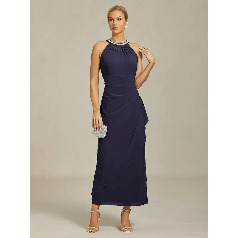 svhblx1757499060519.webp Women's Maxi Dress Sheath Dress Elegant Party Cocktail Solid Color Sleeveless Crew Neck Navy Blue Summer - Image 1