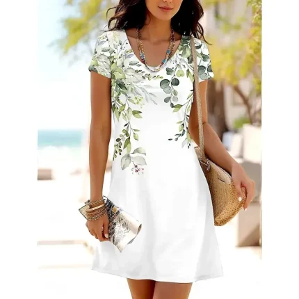 Women's Mini Dress Petite Dress T Shirt Dress Tee Dress A Line Dress Summer Dress Casual Daily Regular Fit Floral Graphic Short Sleeve Crewneck Pink Blue Green Summer Spring